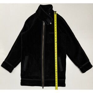 Madewell Black Sherpa City Grid Coat Jacket XXS Full Zip Funnel Neck Faux Fur